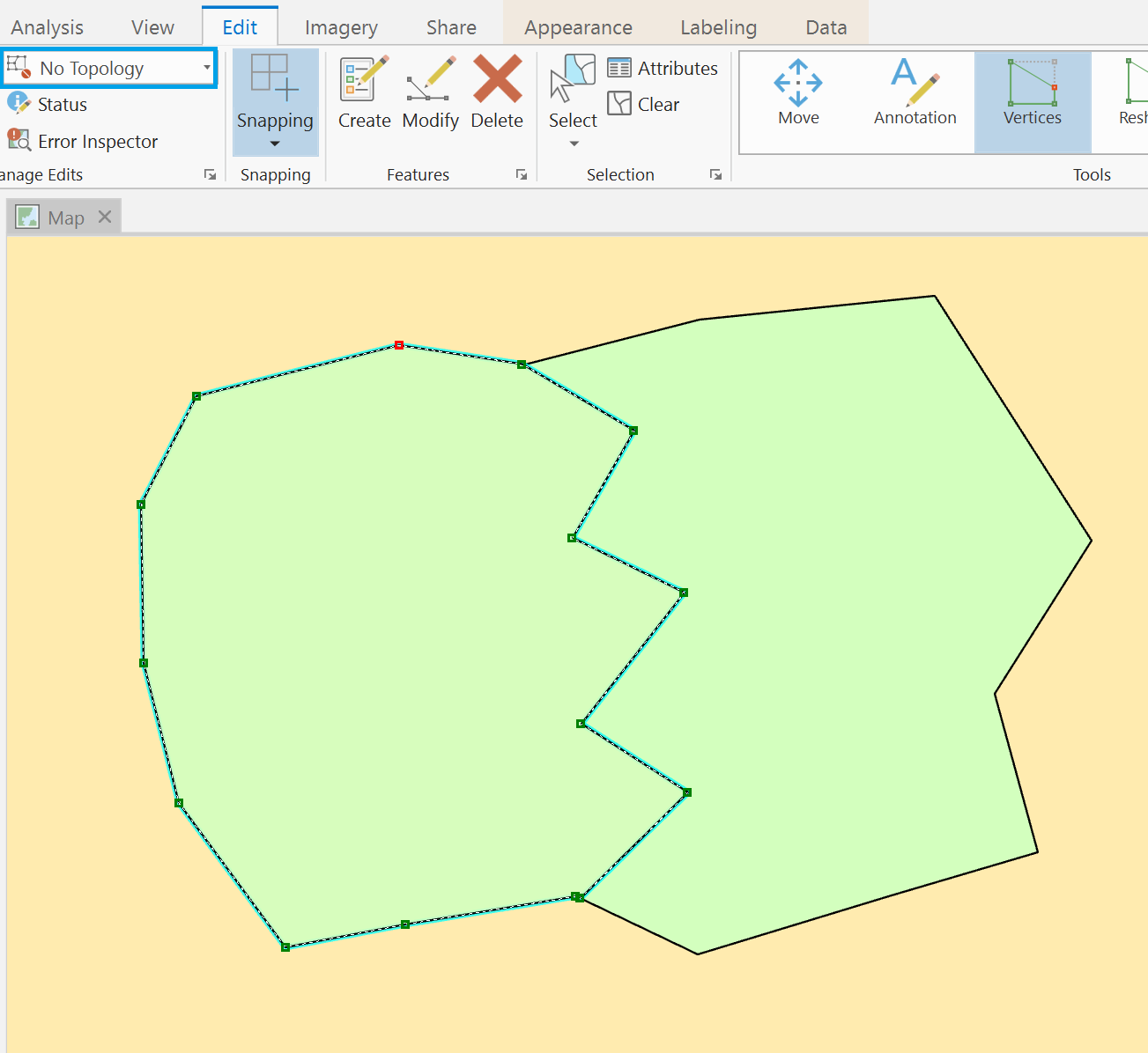 Screen capture of polygons sharing a boundary